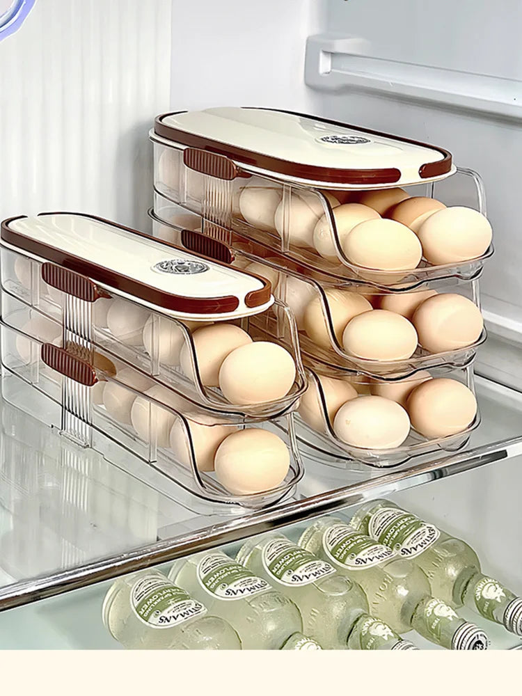 Clear Stackable 3 Tier Automatic Rolling Egg Dispenser With Handle