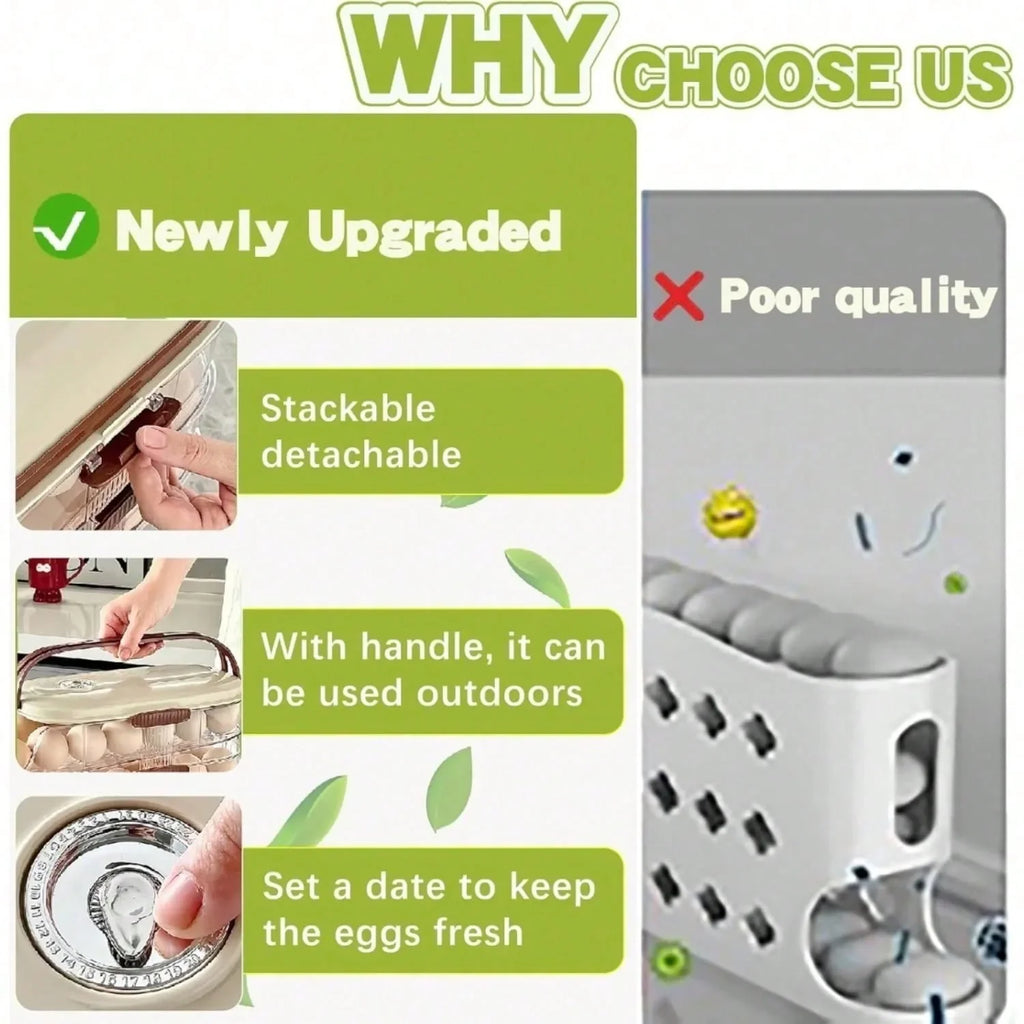 Clear Stackable 3 Tier Automatic Rolling Egg Dispenser With Handle