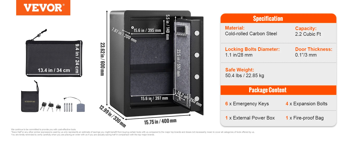 SucceBuy Electric Safe 2.2/1.8 Cubic Feet Fingerprint&Digital Security Cabinet Safe W/ Fire-proof Bag for Cash Jewelry Documents