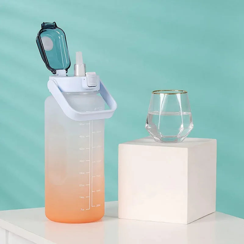 2 Liter Large Capacity Sports Water Bottle Leak Proof Colorful Plastic Cup Drinking Outdoor Travel Portable Gym Fitness Jugs