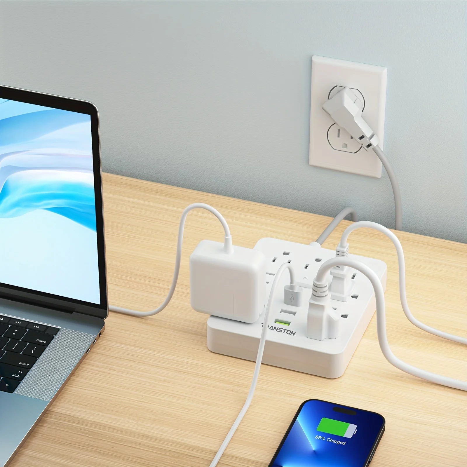 Power Outlet with Surge Protector, 9 sockets 3 USB Ports,5ft Extension Cord, Quick Charge, For Home and Office,White