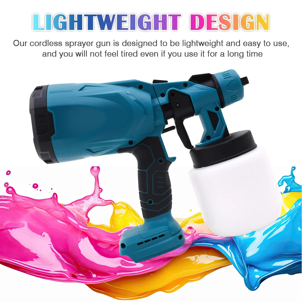 HVLP Paint Sprayer Cordless Electric 21V Airless 600W 800ML With 2x2000mAh Battery for Doors Fences Furniture Wall Cabinet Garde