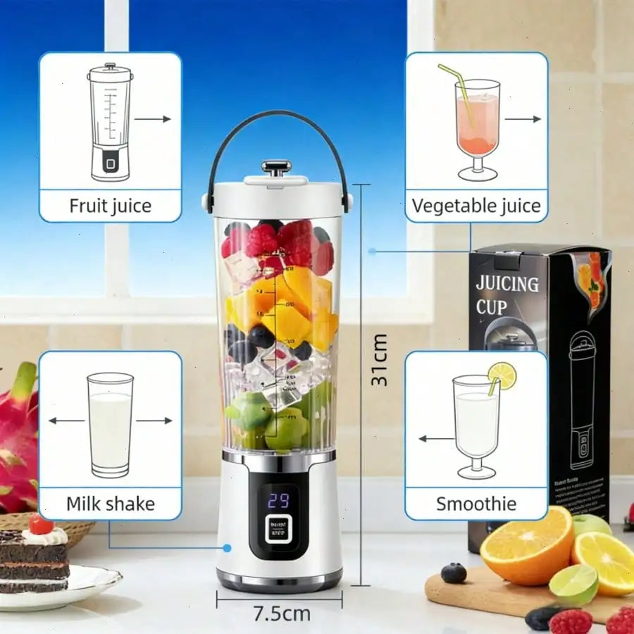 2 colors gorgeous Portable USB charging mini blender and juicer - 3 modes, digital display, 12 blades, 15 OZ, easy to clean, sui