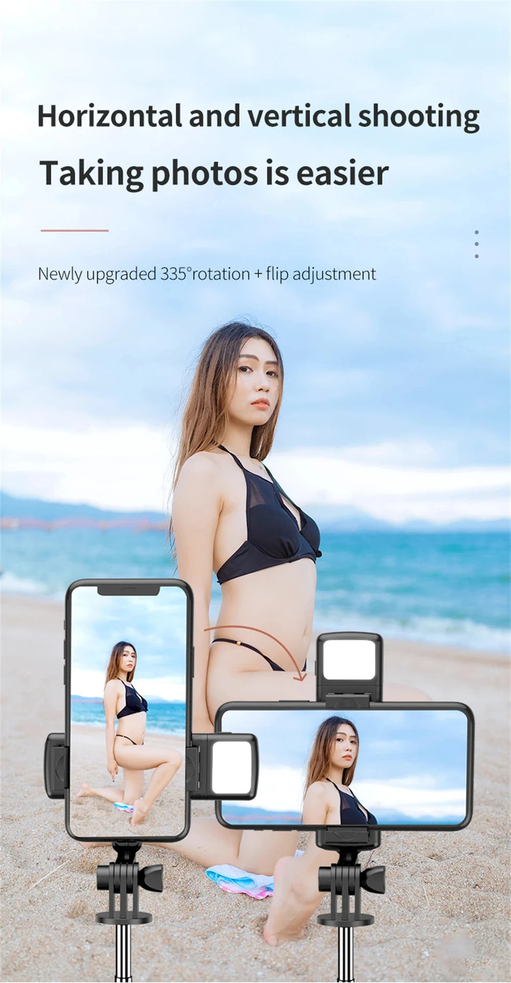 3In1 Bluetooth Wireless Selfie Tripod with Fill Light Shutter Remote Control Portable Foldable Monopod for IPhone Smart Phone