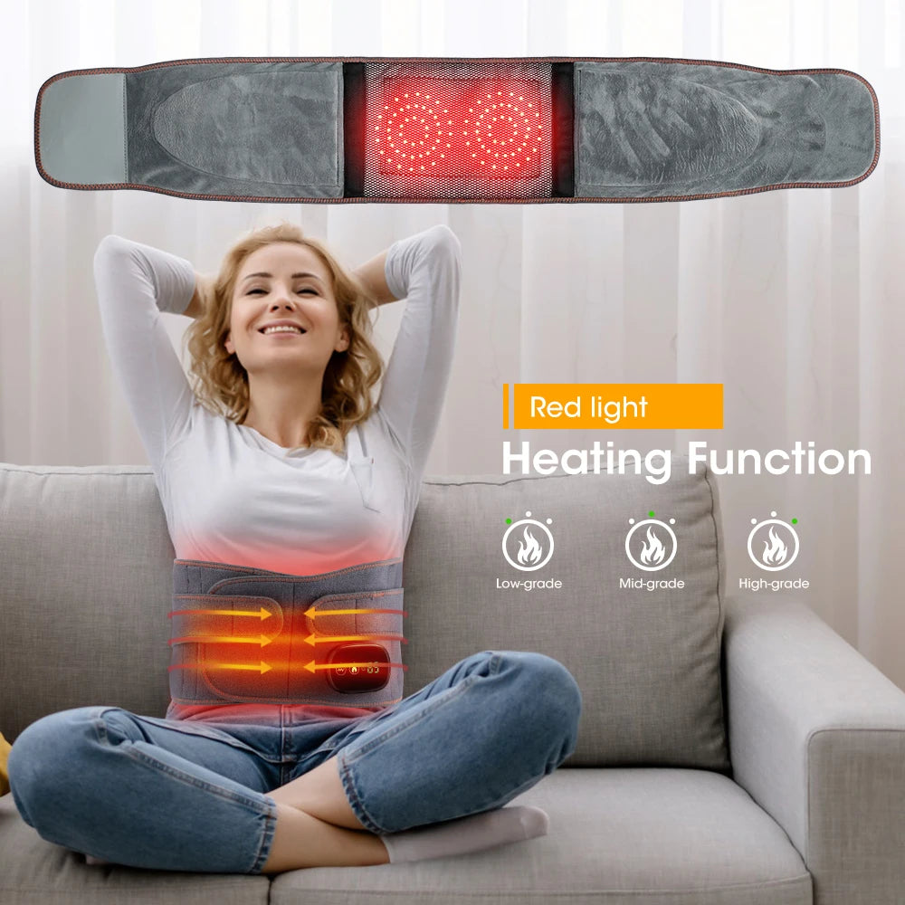 Infrared Heating Waist Massager Electric Belt Vibration USB Charge Red Light Hot Compress Lumbar Back Support Brace Relaxation