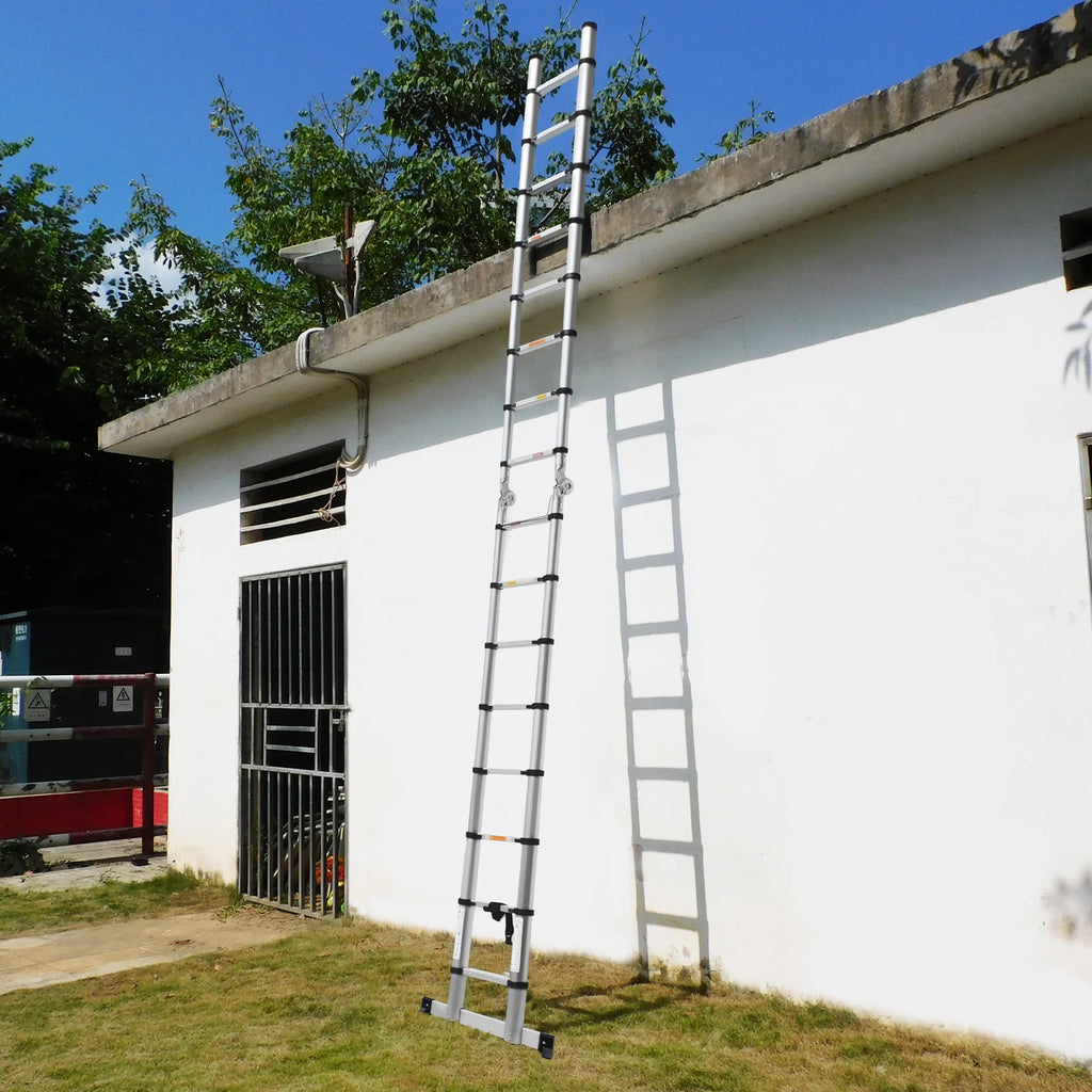 3.8M/5M Aluminium  Telescopic Ladder ,Heavy Duty Multi-Purpose A-Frame Sturdy Folding Ladder ,No-slip,150kg Load Capacity