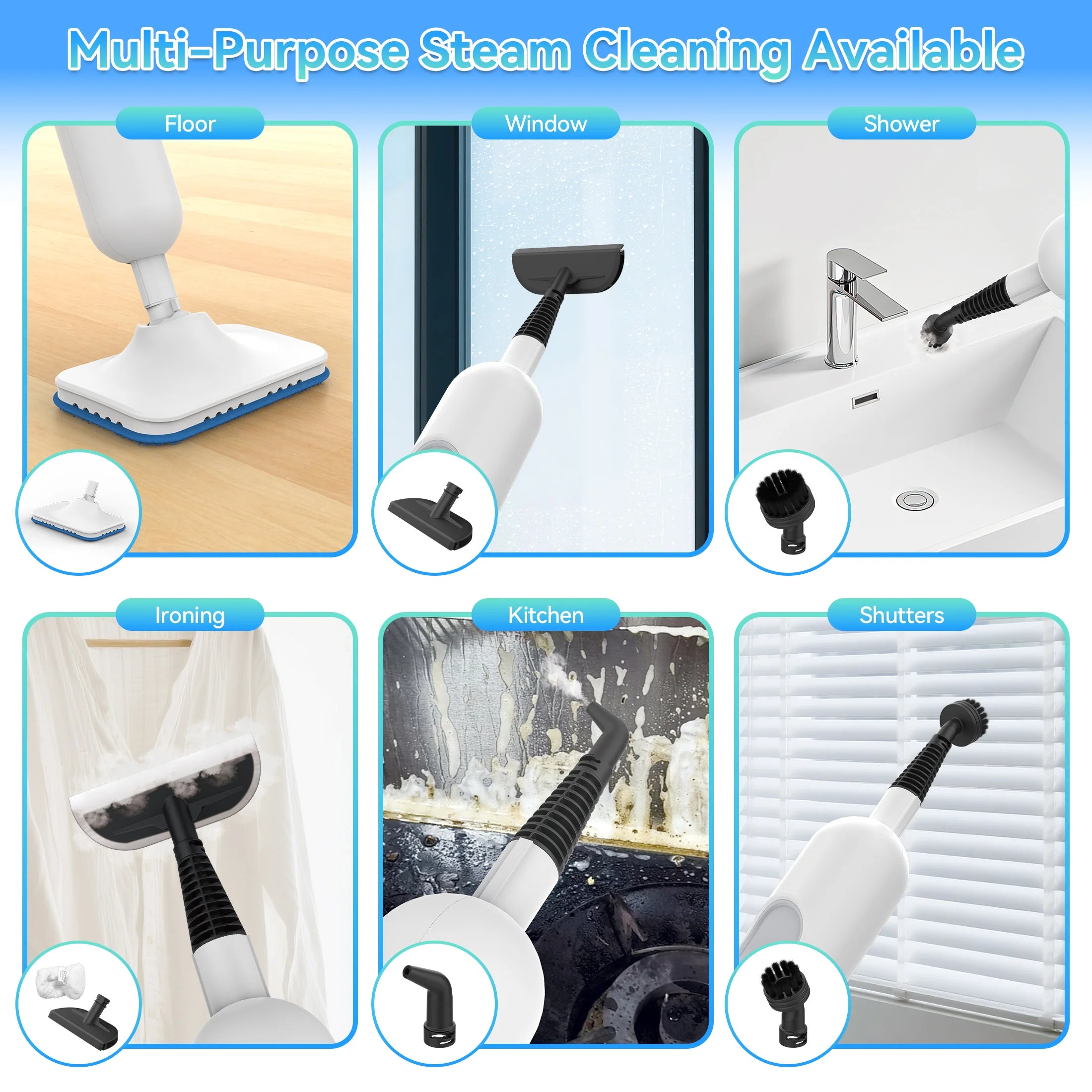 INSE Powerful Steam Mop 6 in 1 Scrubbing Steam Vac Mop High Temperature Detachable Steam Cleaner for HardFloor Carpet Kitchen F2