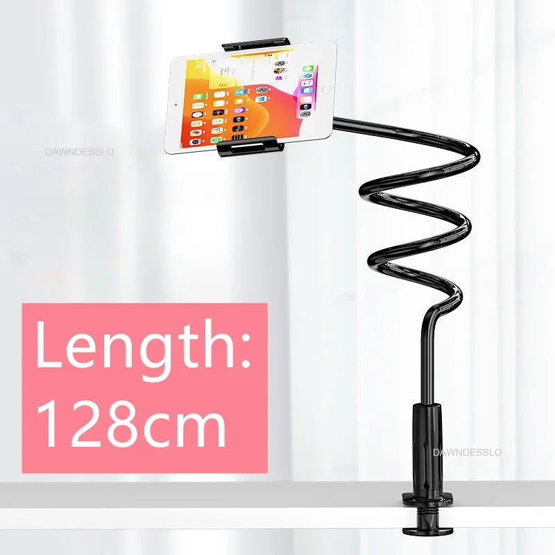 128cm Lazy Phone Holder, 360° Flexible Long Arm Bed Headrest Mount, Clamp Stand for 3.5-6.7" iPhone & Samsung Devices