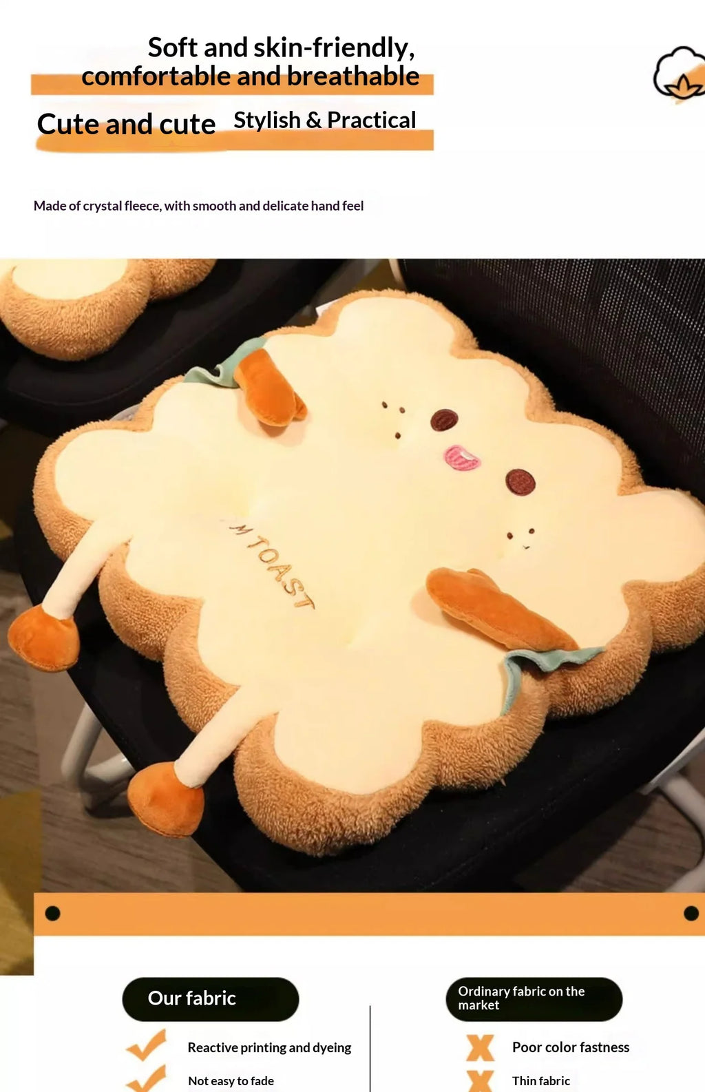 Toast Shaped Seat Cushion Memory Foam Office Chair Pad Orthopedic Comfort Floor Pillow for Home Classroom Tatami Window Seat