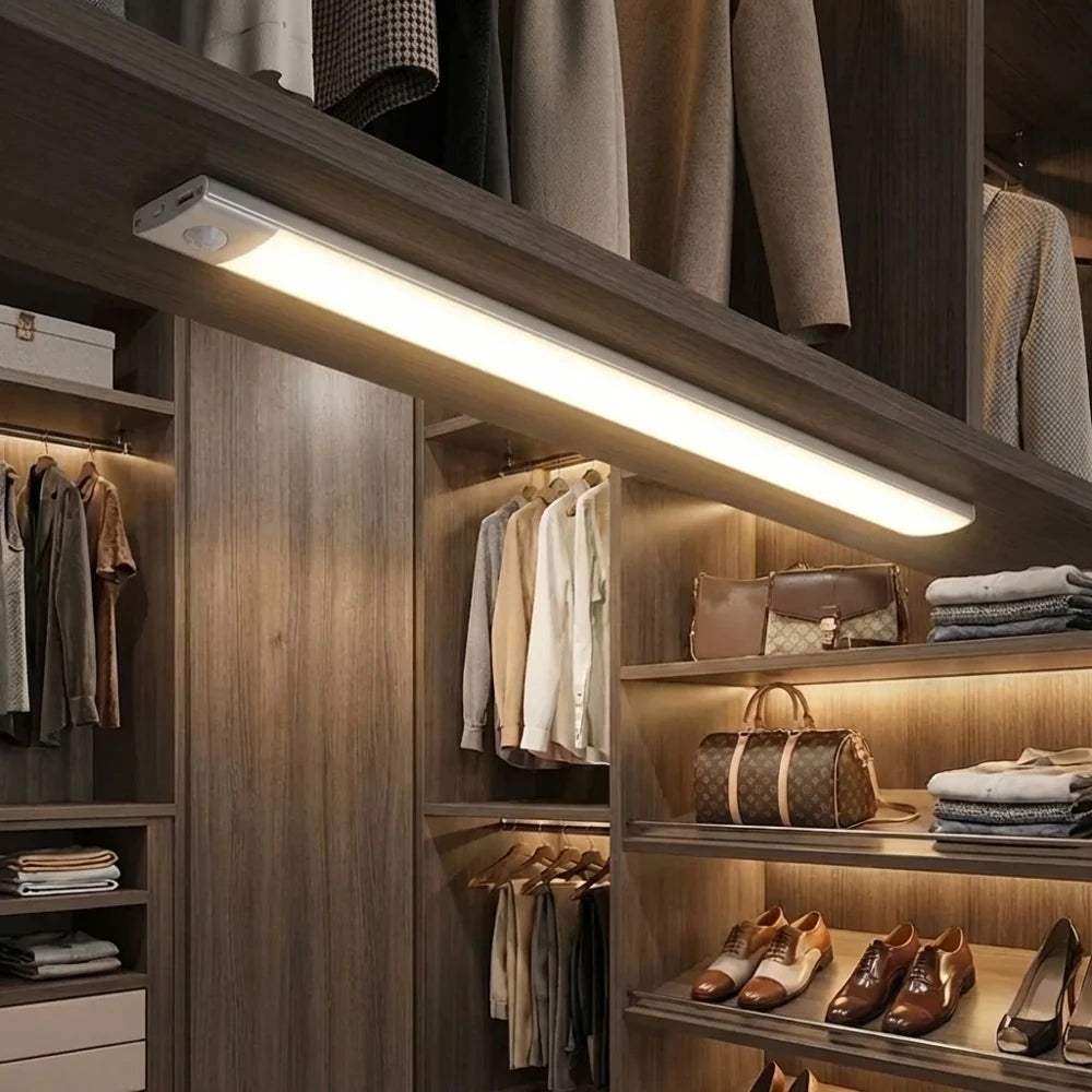 Motion Sensor Under Cabinet Wireless LED Light USB Rechargeable Ultra Thin 3-Color Dimmable Indoor Lighting For Closet Wardrobe