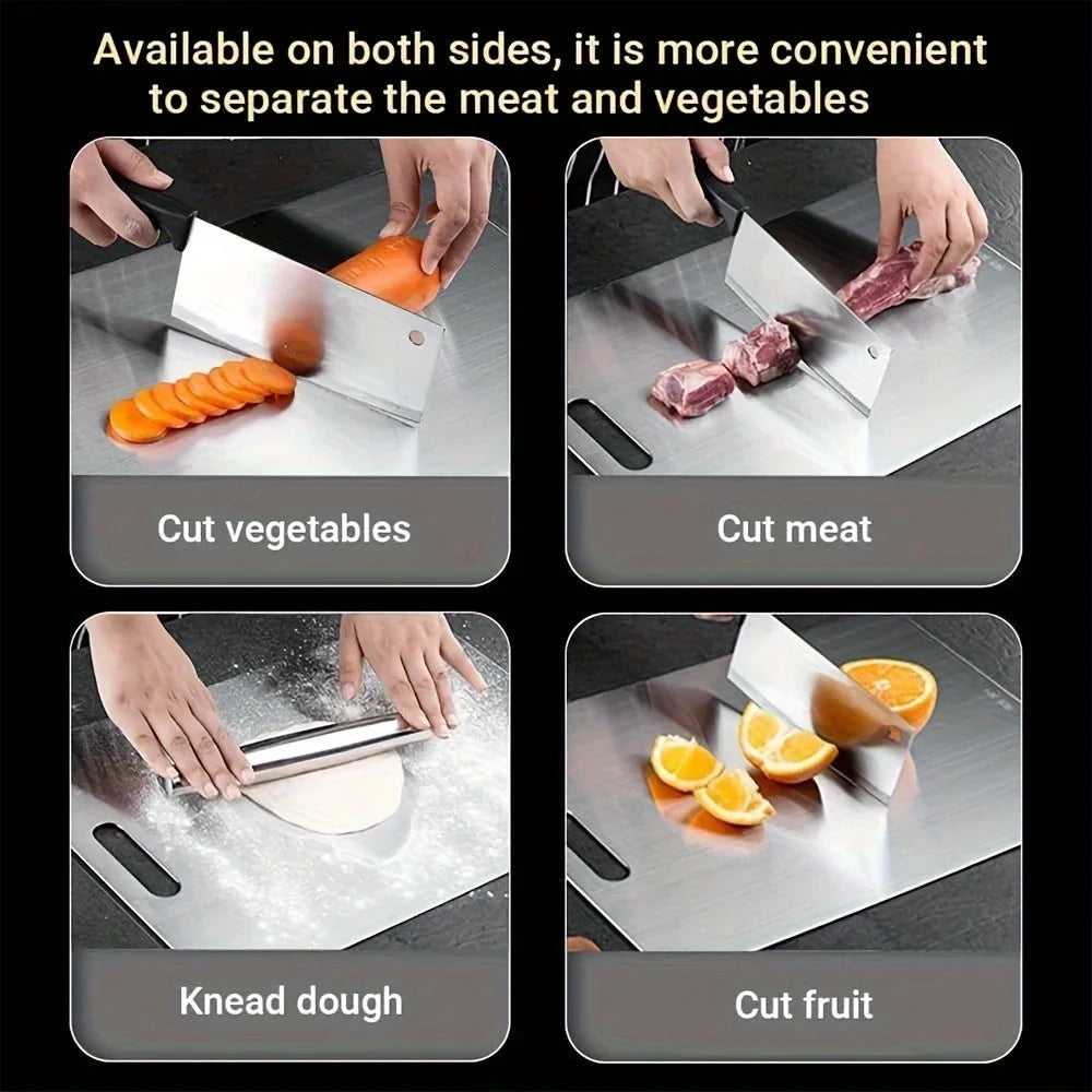1-5PCS Stainless Steel Chopping Dual-Sided Titanium Cutting Board Portable Metal Kitchen Tool for Meat Fruit Vegetable