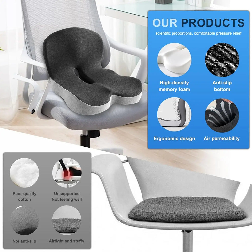 Memory Foam Cushion One-piece Seat Backrest Pillow Buttocks Cushions Office Chair Relief Cushion With Breathable Backrest