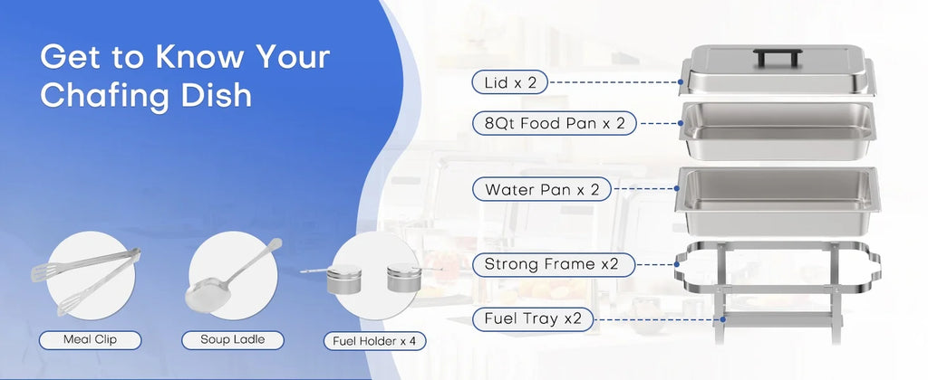 ROOMARK 9QT Chafing Dish Buffet Set , High Grade Stainless Steel Catering Warmer Complete set with Thick Frame for Party Wedding