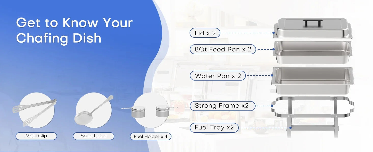 ROOMARK 9QT Chafing Dish Buffet Set , High Grade Stainless Steel Catering Warmer Complete set with Thick Frame for Party Wedding