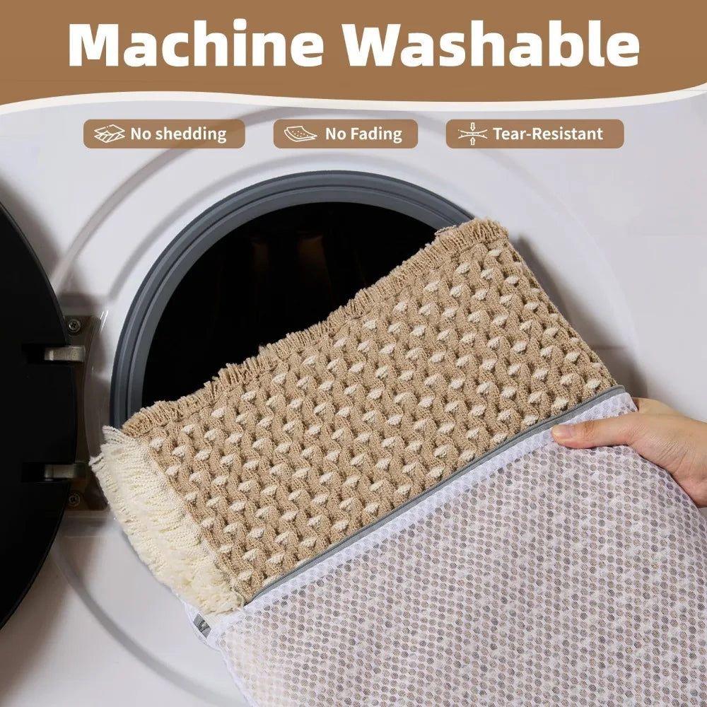Checkered Bath Mat, Super Absorbent Non Slip Bath Mats for Bathroom Floor 3D Two Tone Woven Bathroom Mat with Tassels Machine W