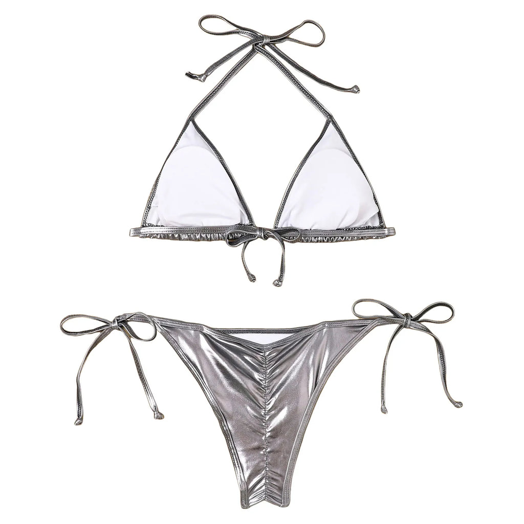 Bathing Suit For Women Tummy Control Women Bikini Sets Shiny String Padded Triangle 2 Pieces Swimsuit Bikini Women Swimwear 2025