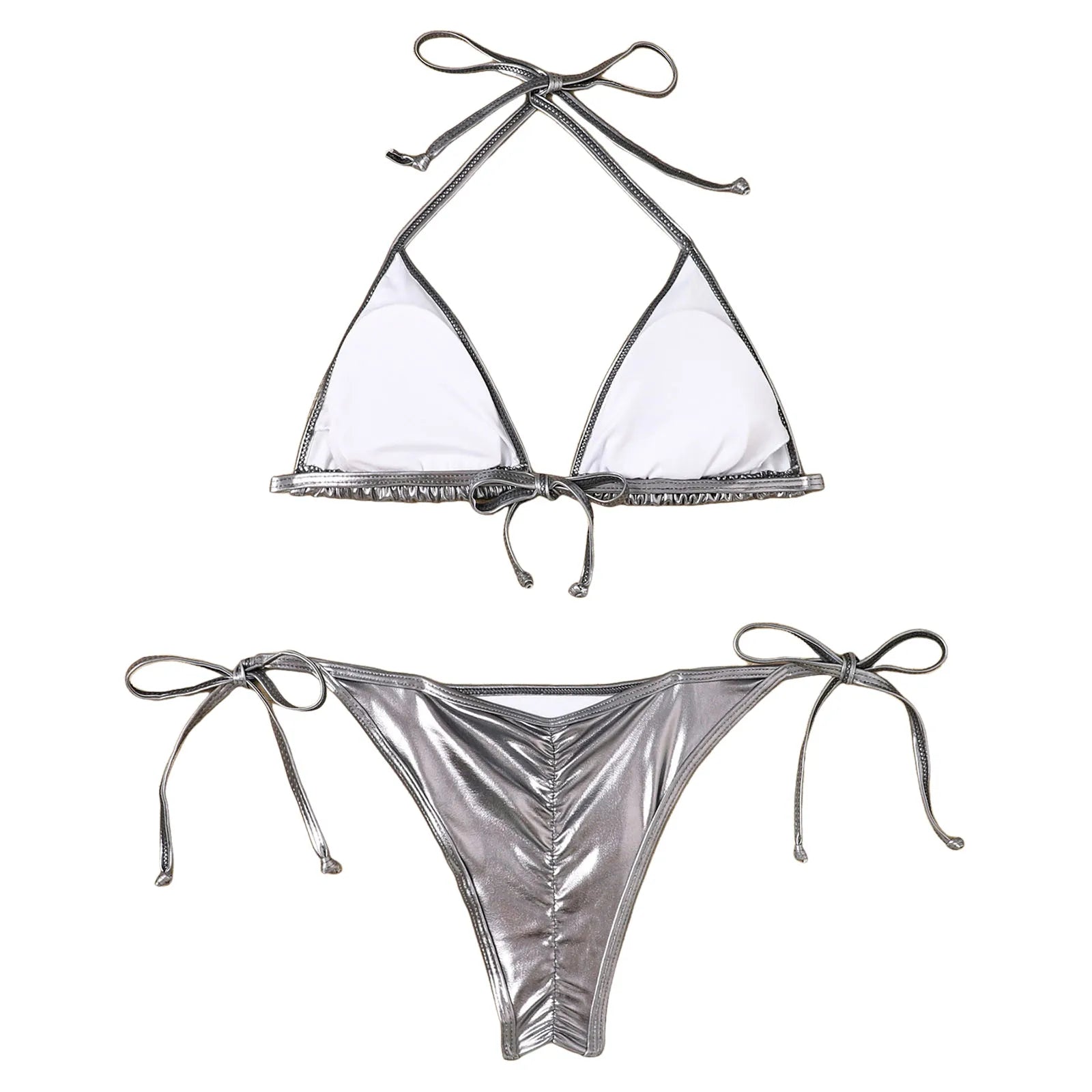 Bathing Suit For Women Tummy Control Women Bikini Sets Shiny String Padded Triangle 2 Pieces Swimsuit Bikini Women Swimwear 2025
