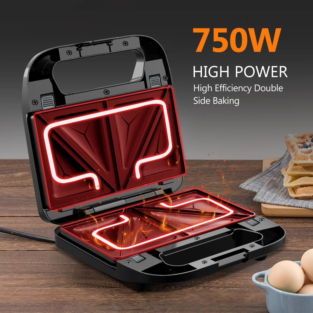 3-in-1 Sandwich Maker, Panini Press & Waffle Iron - Indoor & Outdoor Electric Grill with Removable Non-Stick Plates, 750W