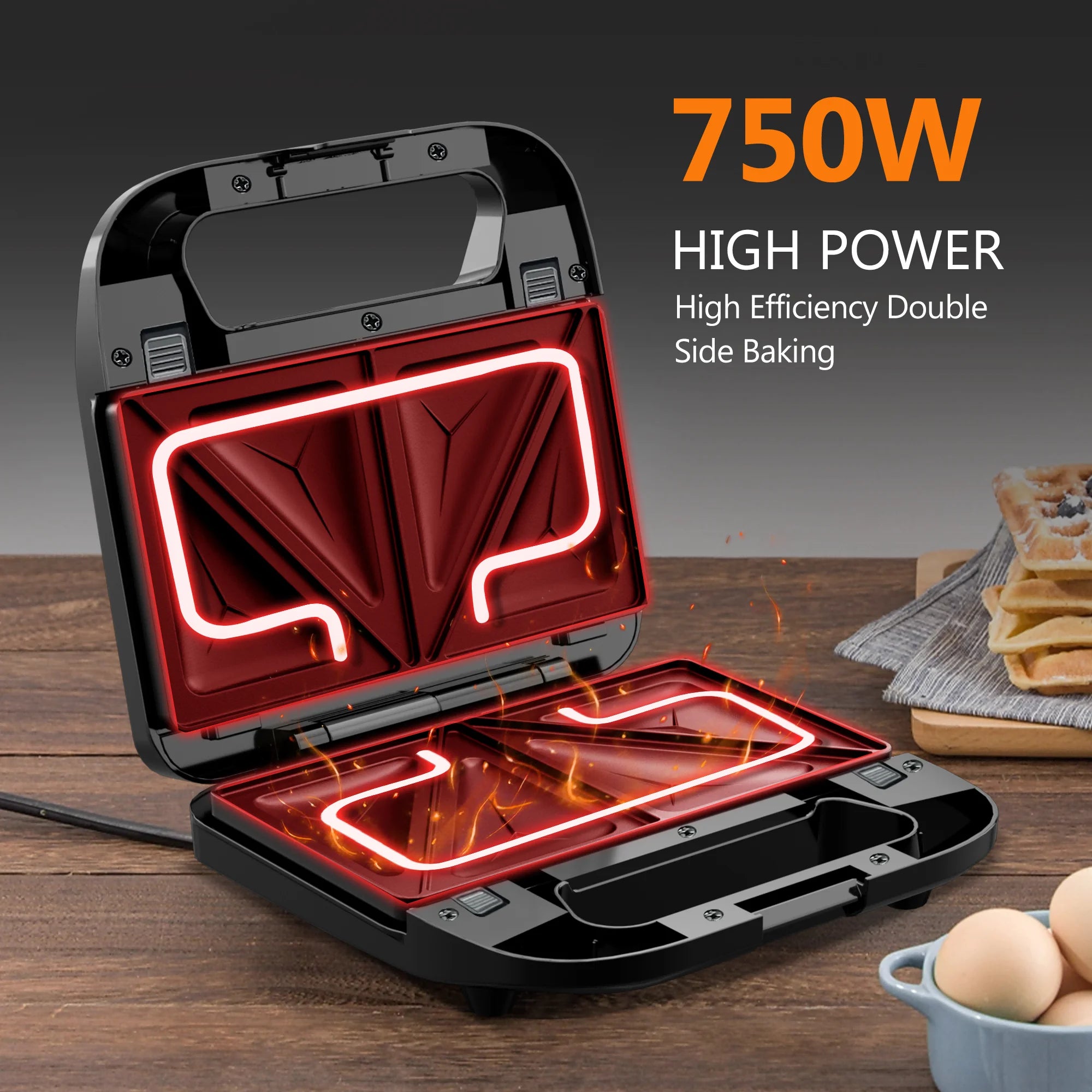3-in-1 Sandwich Maker, Panini Press & Waffle Iron - Indoor & Outdoor Electric Grill with Removable Non-Stick Plates, 750W