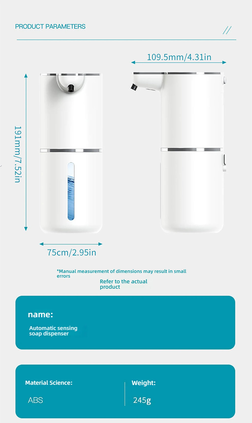 Automatic Soap Dispenser1200mAH IPX5 Waterprrof Smart Dispenser Touchless TypC USB Rechargeable Electric Hand Soap Dispenser
