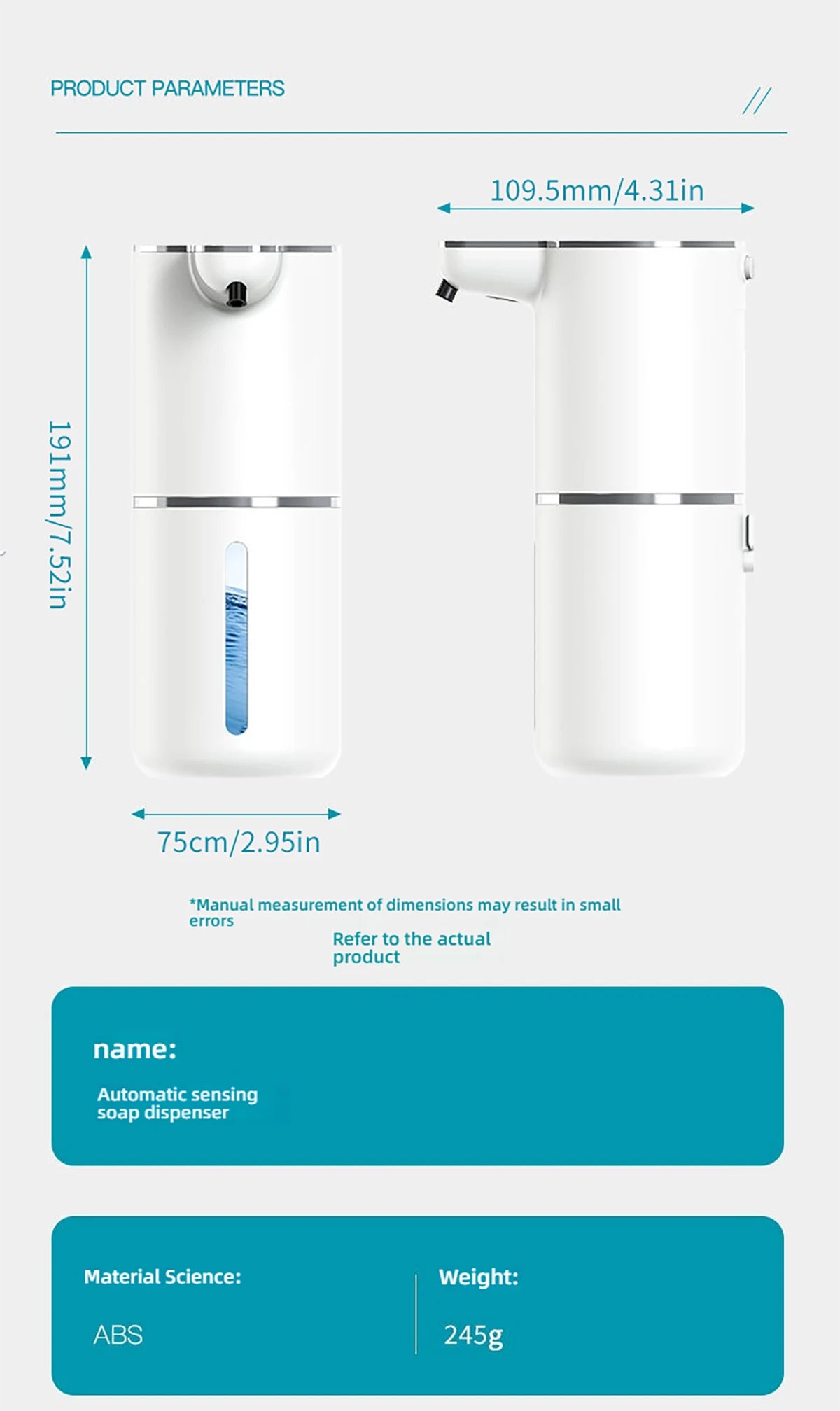 Automatic Soap Dispenser1200mAH IPX5 Waterprrof Smart Dispenser Touchless TypC USB Rechargeable Electric Hand Soap Dispenser