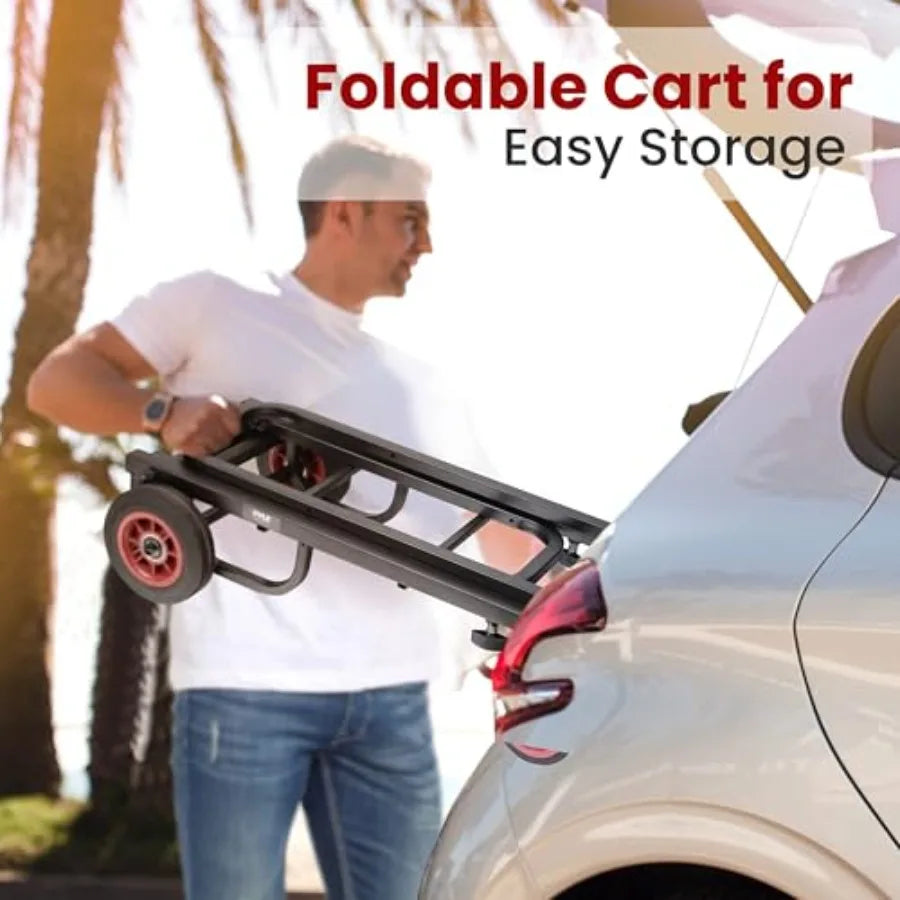 Compact Folding Adjustable Equipment Dolly - Heavy Duty 8-in-1 Convertible Cart Hand Truck/Dolly/Platform Cart with R-Trac Whee