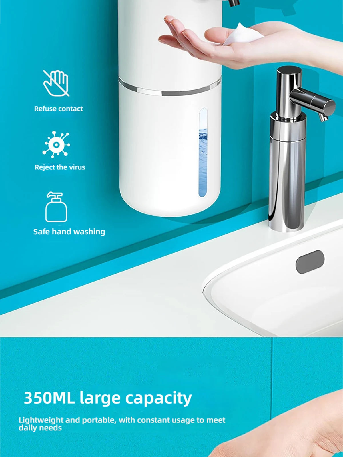 Automatic Soap Dispenser1200mAH IPX5 Waterprrof Smart Dispenser Touchless TypC USB Rechargeable Electric Hand Soap Dispenser