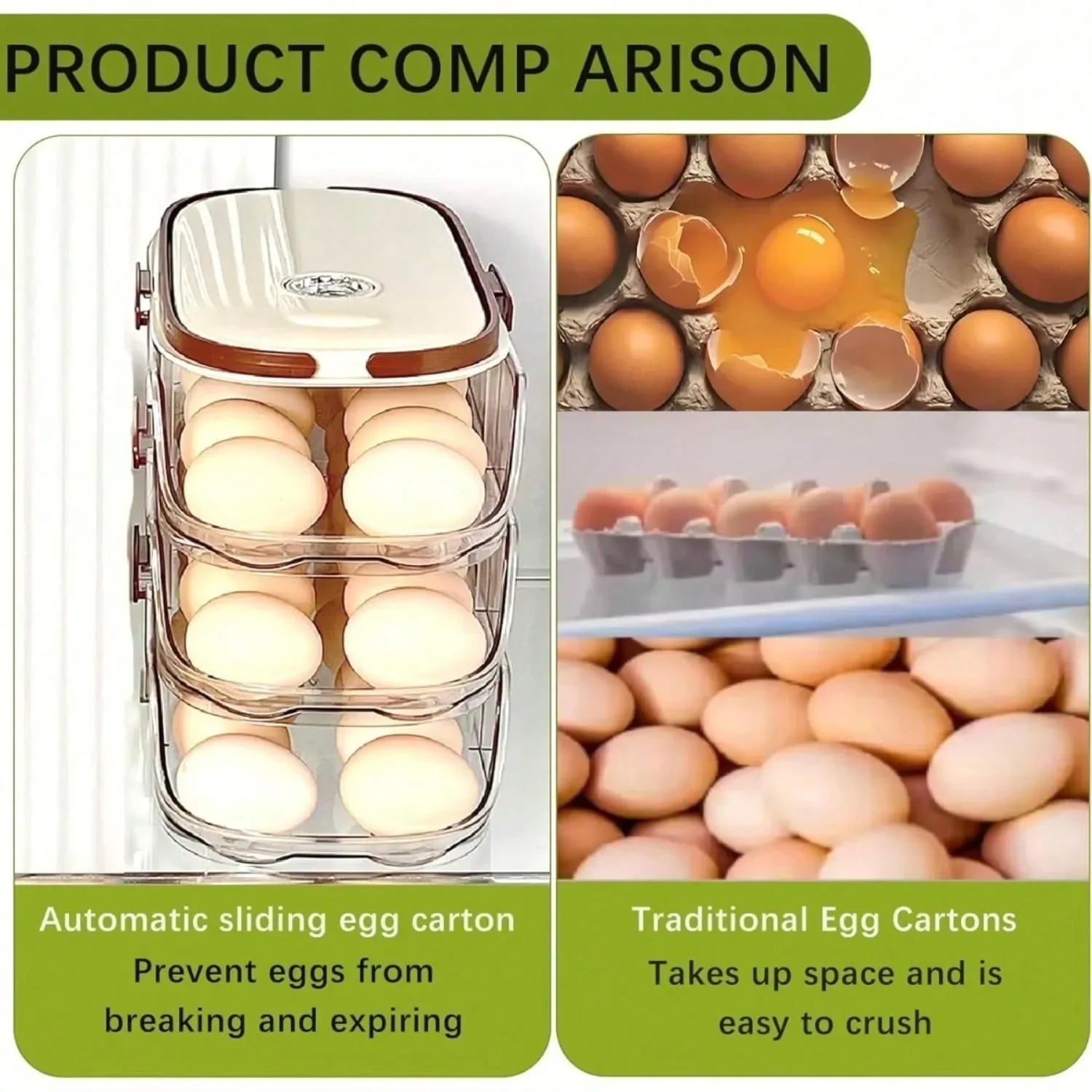 Clear Stackable 3 Tier Automatic Rolling Egg Dispenser With Handle