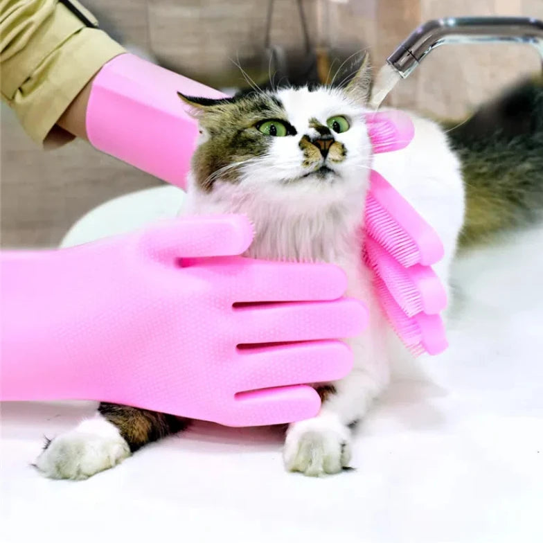 Silicone Bathing Glove for Cats - Gentle Pet Bath Brush and Massager - Efficient Cat Grooming Tool Shampoo brush