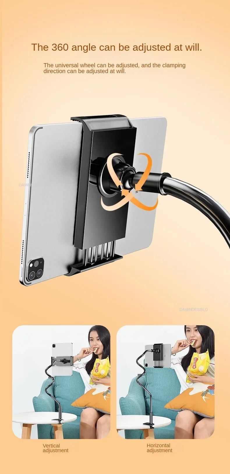 128cm Lazy Phone Holder, 360° Flexible Long Arm Bed Headrest Mount, Clamp Stand for 3.5-6.7" iPhone & Samsung Devices