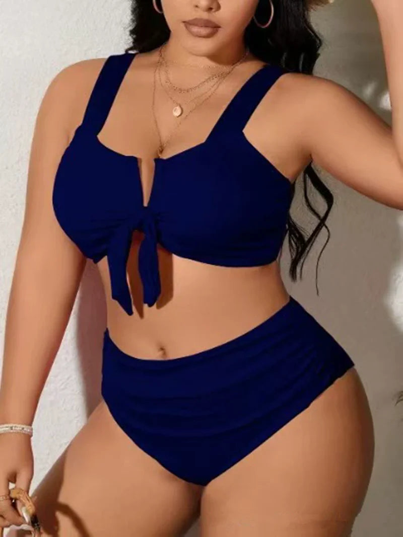 Women's Swimsuit 2025 Plus Size Ribbed Bikinis Sets Two Piece High Waist Black Tummy Control Bathing Suit Swimwear