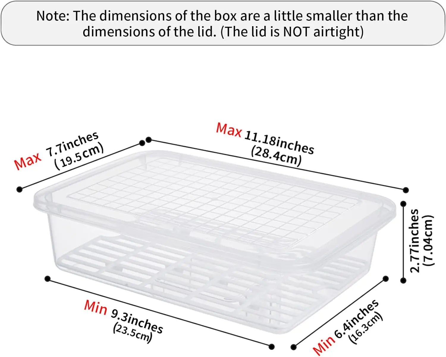 Food Storage Container, (3-Pack) Plastic Food Containers with Removable Drain Plate and Lid, Stackable Portable Freezer Stora