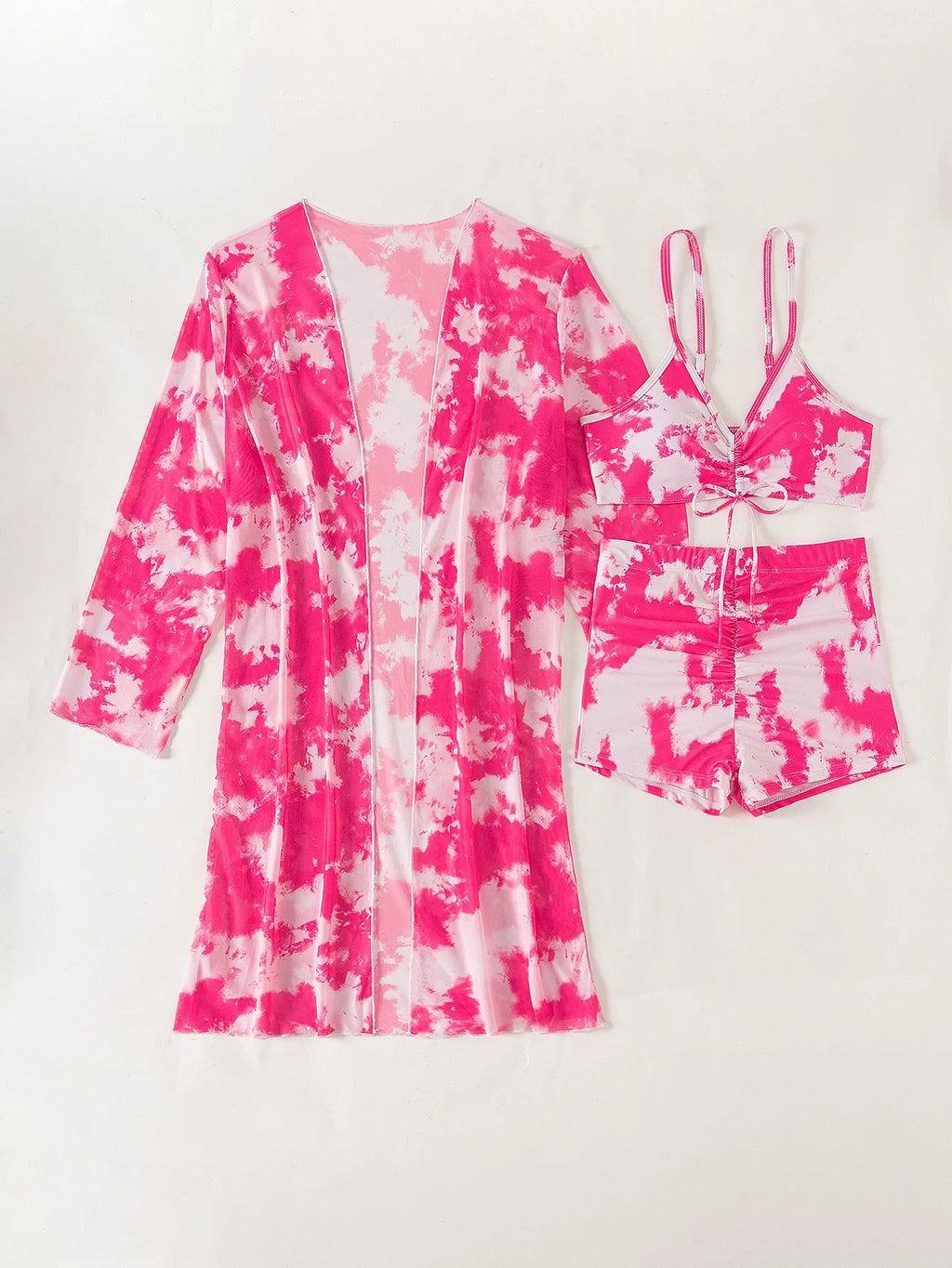 Bikini three piece printed belly covering long sleeved cover shirt tie dye swimsuit women's hot spring belly covering