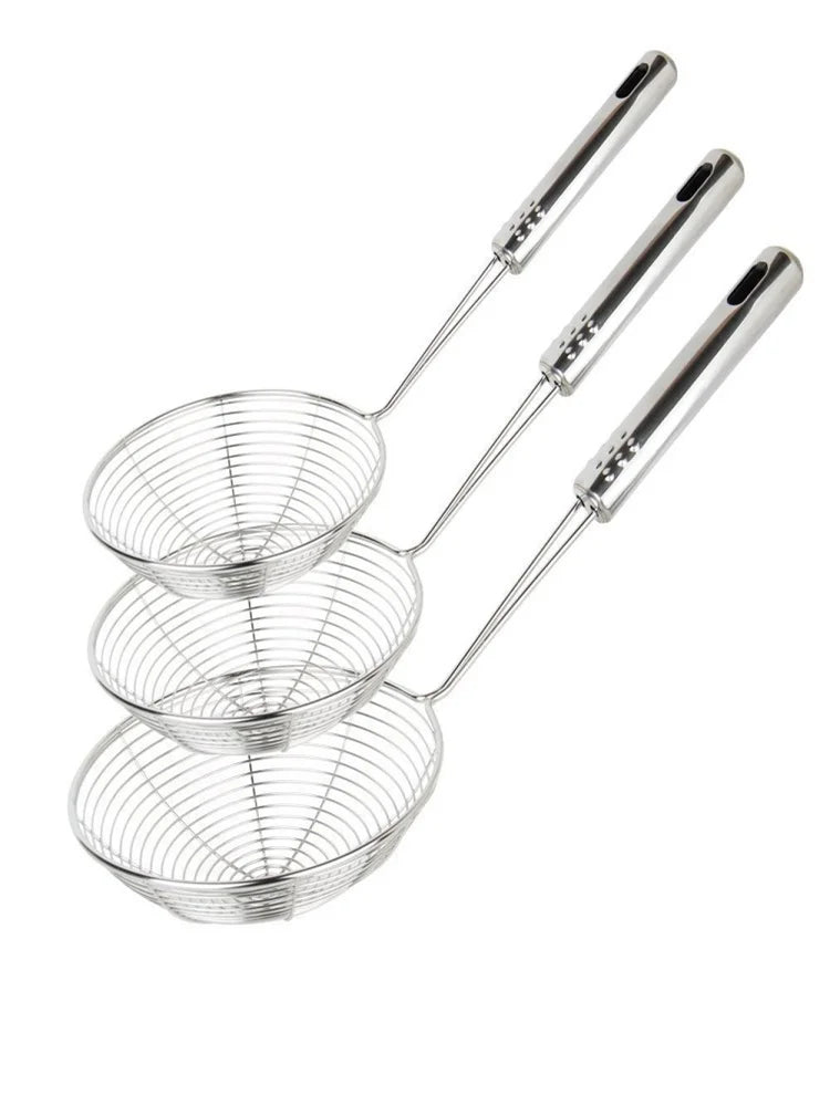 Stainless Steel Fine Mesh Skimmer Spoon Multi-Function Spider Strainer with Long Handle for Cooking Frying and Noodle Straining