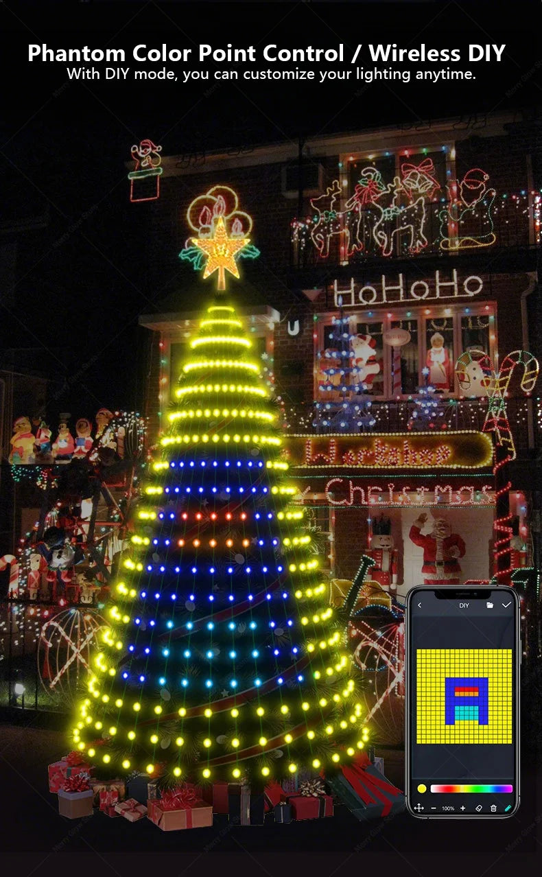 Smart Christmas Tree Lights with Remote & App Control 400 RGB LED Beads Music Sync Timer for Festive Holiday Christmas Decor