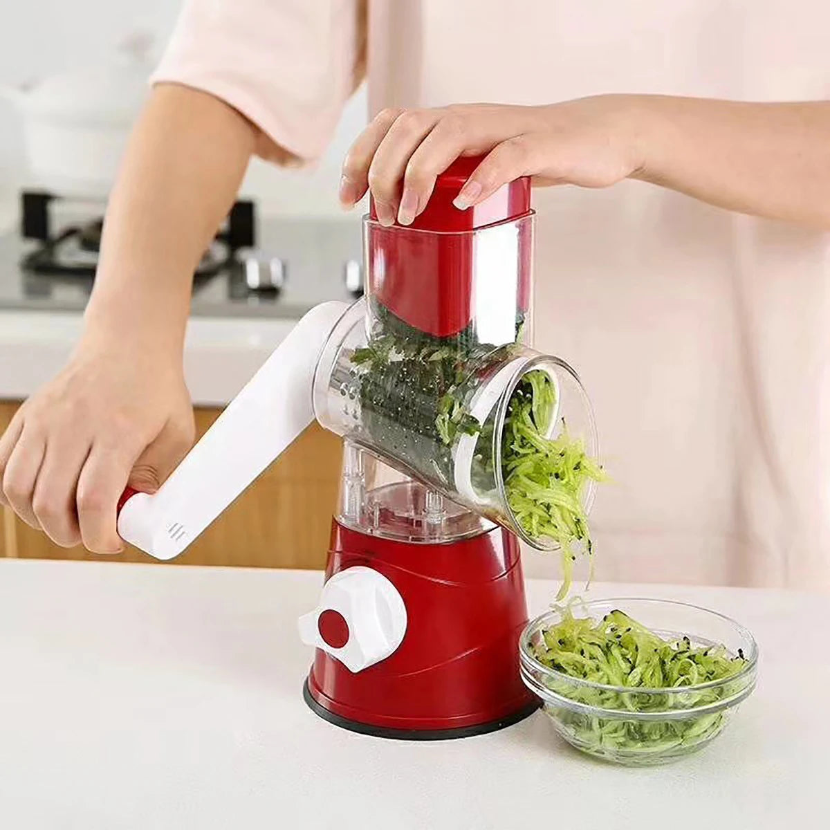 Vegetable Slicer Shredder, 3 Drum Manual Grater for Cheese Peanut Cookie, Multifunctional Kitchen Cutter Chopper Tool
