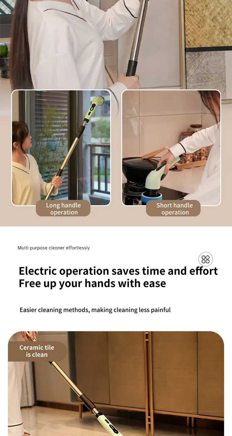 9 in 1 Electric Spin Scrubber Cordless Cleaning Brush Shower Scrubber Adjustable Extension Handle Waterproof For Tub Tile Floor