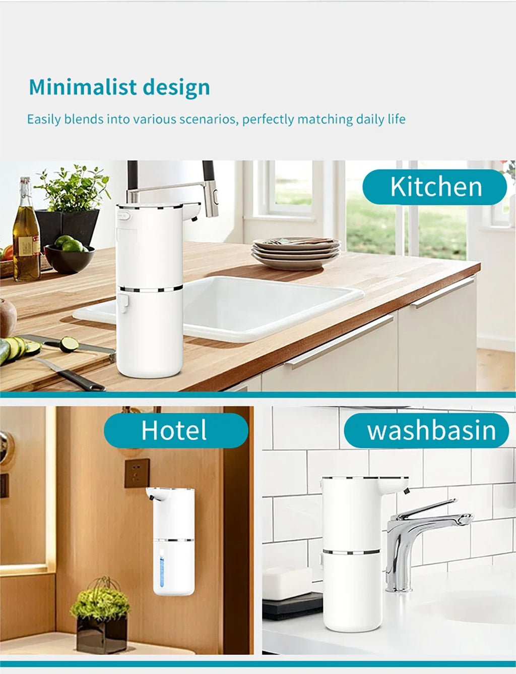 Automatic Soap Dispenser1200mAH IPX5 Waterprrof Smart Dispenser Touchless TypC USB Rechargeable Electric Hand Soap Dispenser