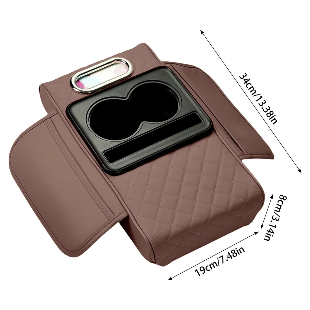 Car Armrest Cushion Extender with Cup Holder and Tissue Box Multifunctional Storage for Most Vehicles Black Grey Brown Red