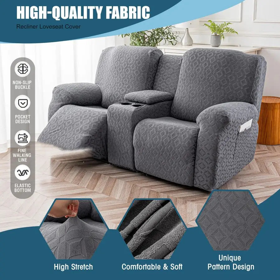 Waterproof Recliner Loveseat Cover with Console,Stretch Reclining Sofa Covers with Pockets,Lazy Boy Recliner Slipcovers,Leakproo