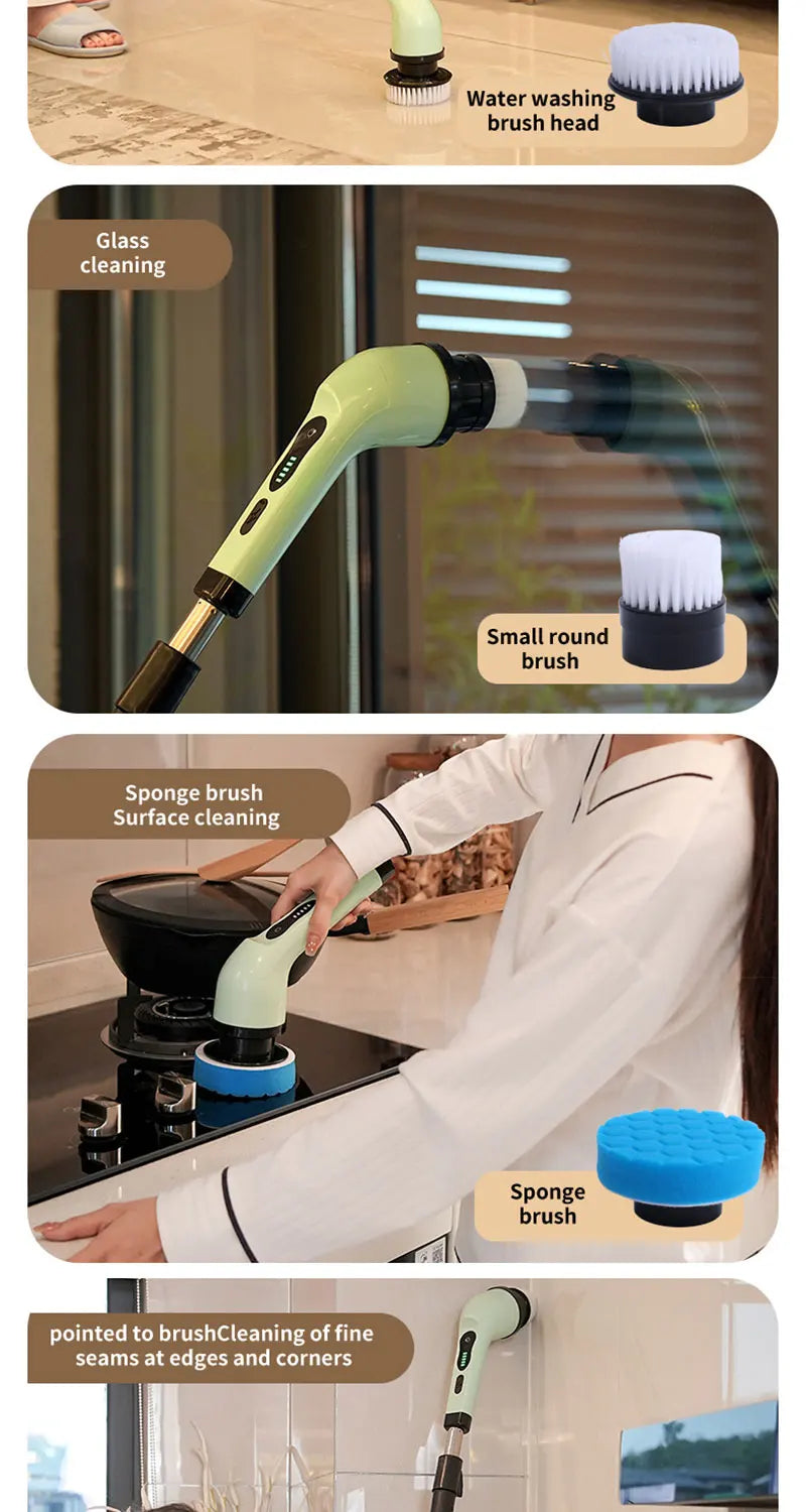 9 in 1 Electric Spin Scrubber Cordless Cleaning Brush Shower Scrubber Adjustable Extension Handle Waterproof For Tub Tile Floor