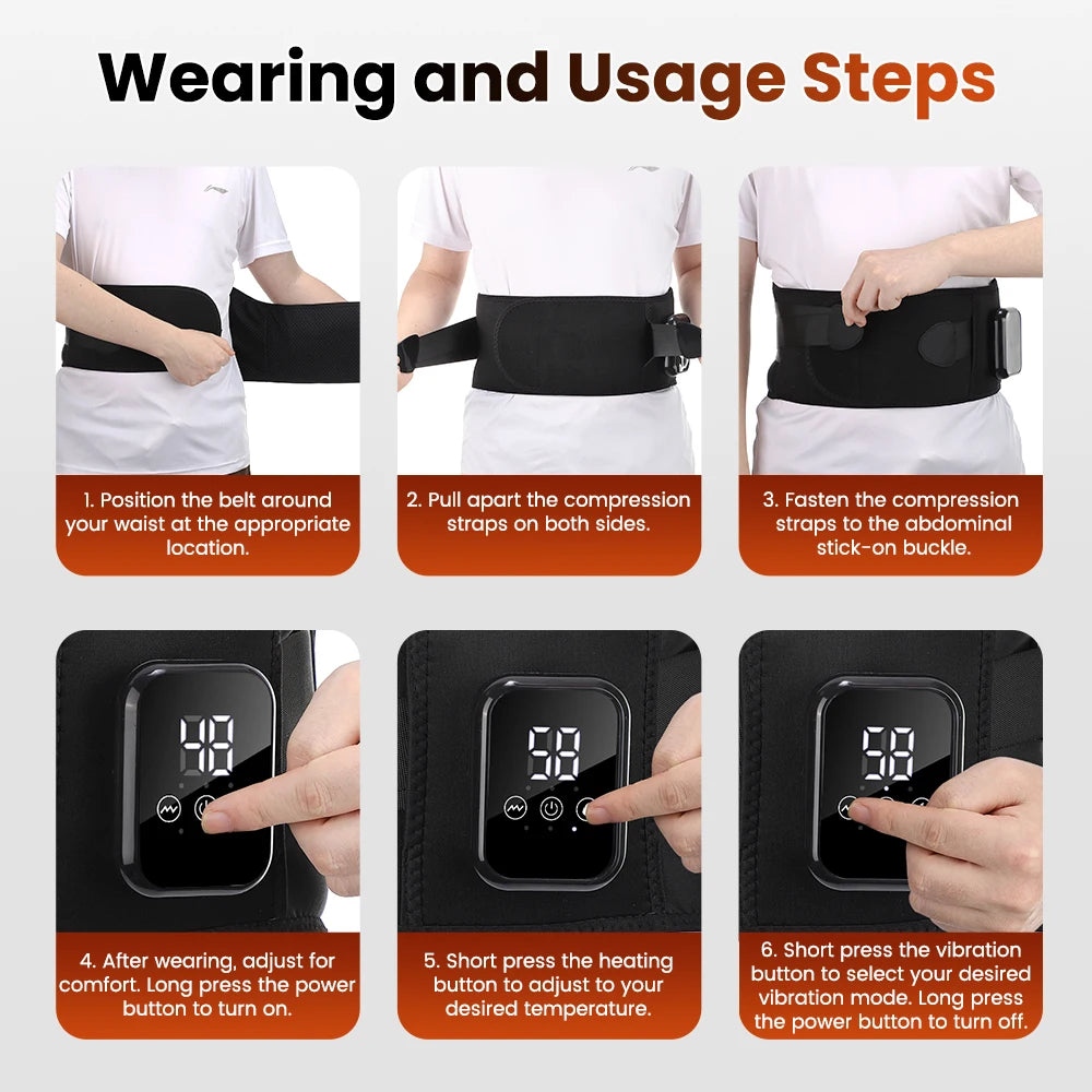 Infrared Heating Waist Massager Electric Belt Vibration USB Charge Red Light Hot Compress Lumbar Back Support Brace Relaxation