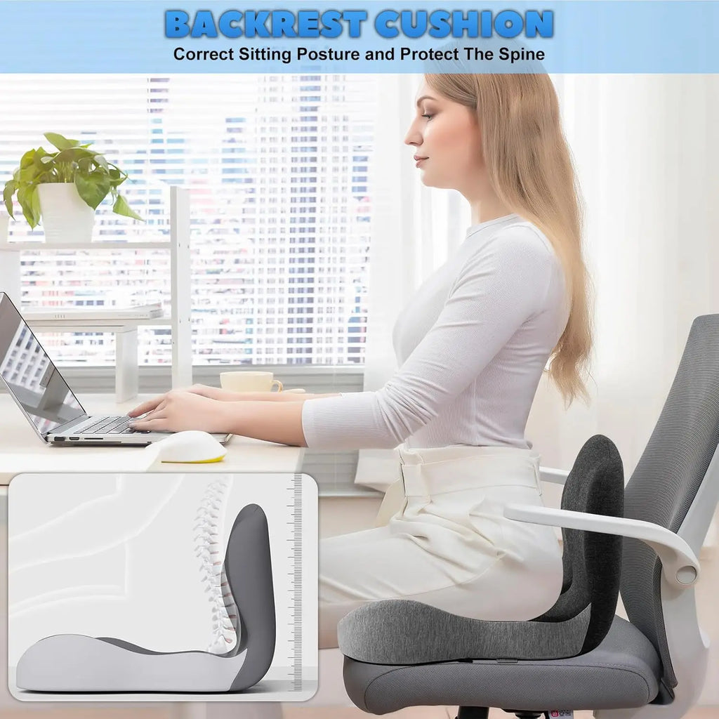 Memory Foam Cushion One-piece Seat Backrest Pillow Buttocks Cushions Office Chair Relief Cushion With Breathable Backrest