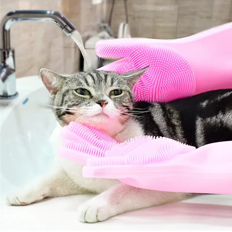 Silicone Bathing Glove for Cats - Gentle Pet Bath Brush and Massager - Efficient Cat Grooming Tool Shampoo brush