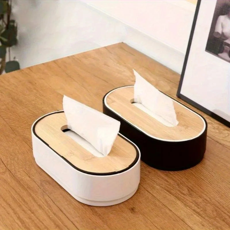 Tissue Box with Bamboo Cover – Napkin Holder & Home Storage Organizer for Toilet, Bathroom, Bedroom, and Office