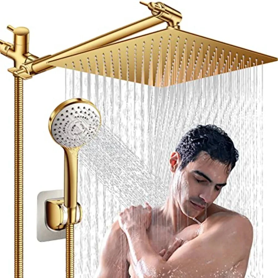 12'' Rain Shower Head with 11'' Adjustable Extension Arm and 5 Settings High Pressure Handheld Shower Head Combo Powerful Showe