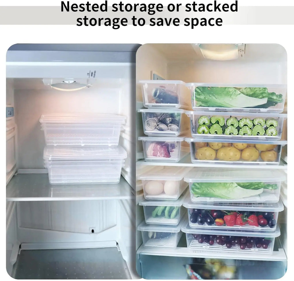 Food Storage Container, (3-Pack) Plastic Food Containers with Removable Drain Plate and Lid, Stackable Portable Freezer Stora