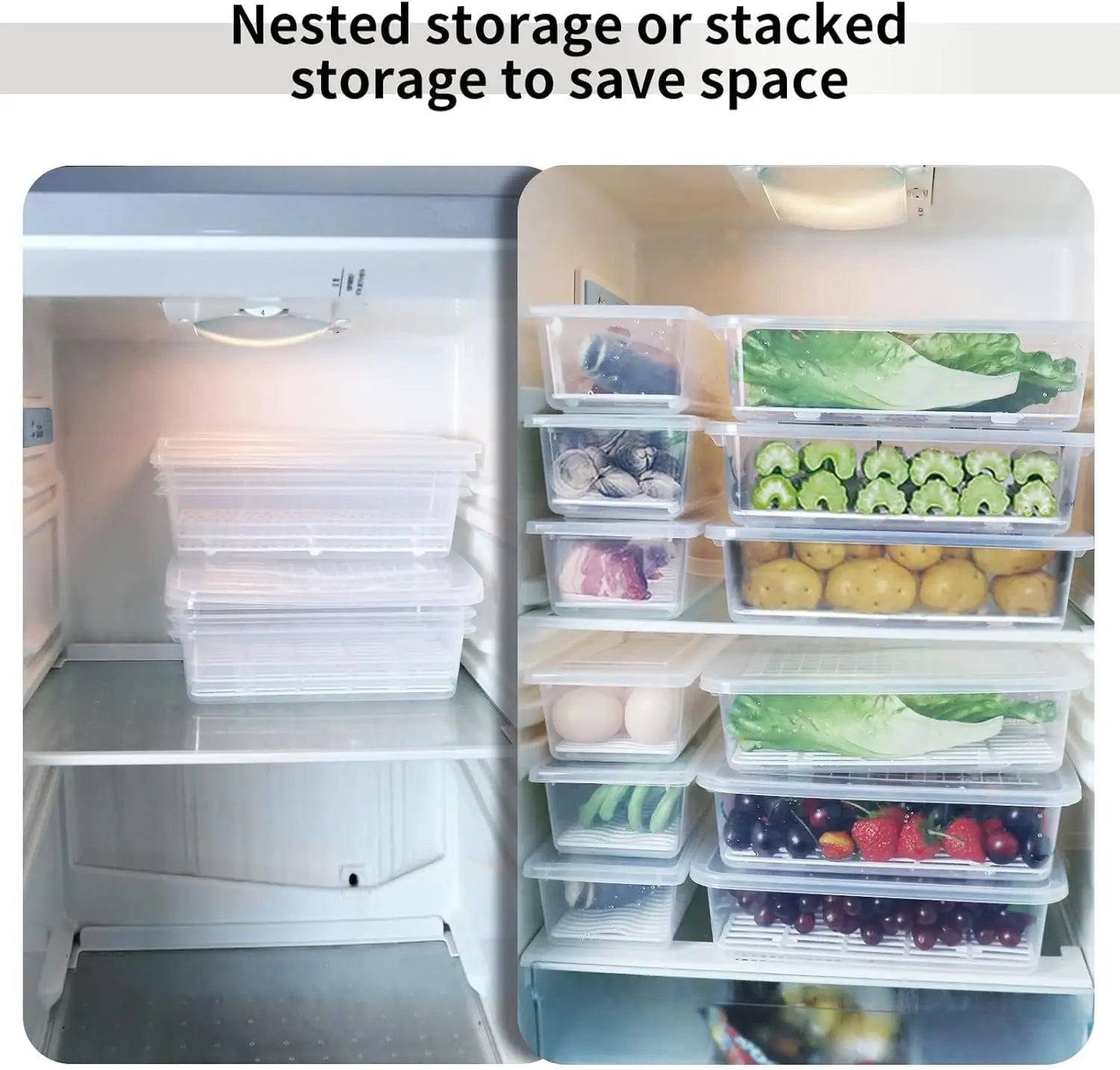 Food Storage Container, (3-Pack) Plastic Food Containers with Removable Drain Plate and Lid, Stackable Portable Freezer Stora