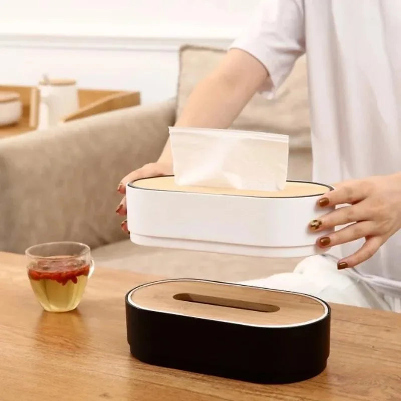 Tissue Box with Bamboo Cover – Napkin Holder & Home Storage Organizer for Toilet, Bathroom, Bedroom, and Office