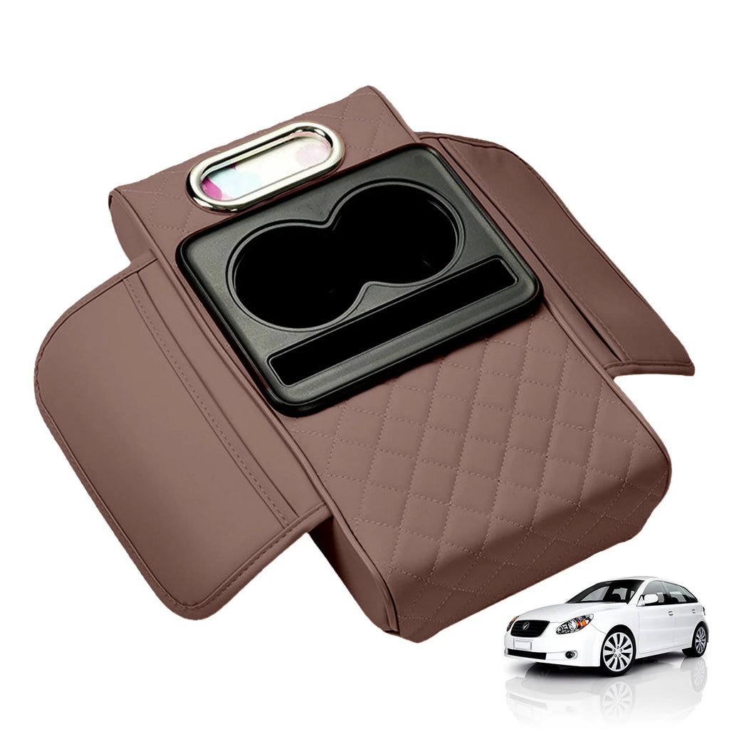 Car Armrest Cushion Extender with Cup Holder and Tissue Box Multifunctional Storage for Most Vehicles Black Grey Brown Red